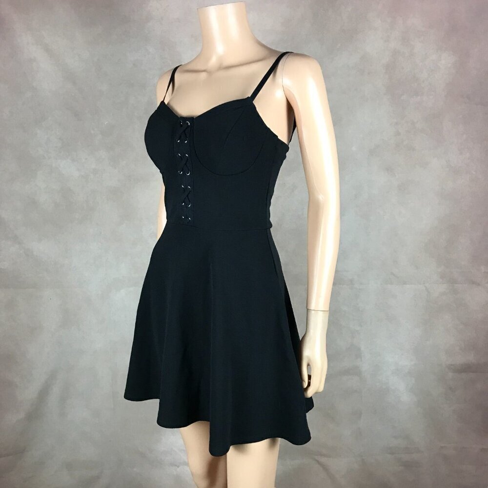 Material Girl Lace-Up Black Fit & Flare Mini Dress NWT SMALL